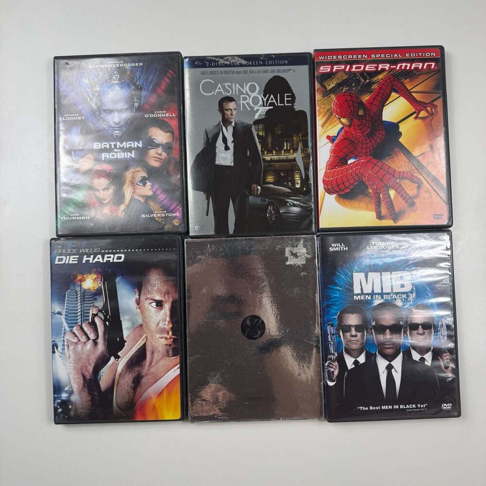 Action Hero DVD Movie Lot of 6: Spider-Man, Batman & Robin, Die Hard, Casino Roy